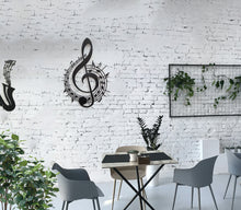 Görseli Galeri görüntüleyiciye yükleyin, Notalarla Dans - Notalı Sol Anahtarı Dekoratif Metal Duvar Dekoru